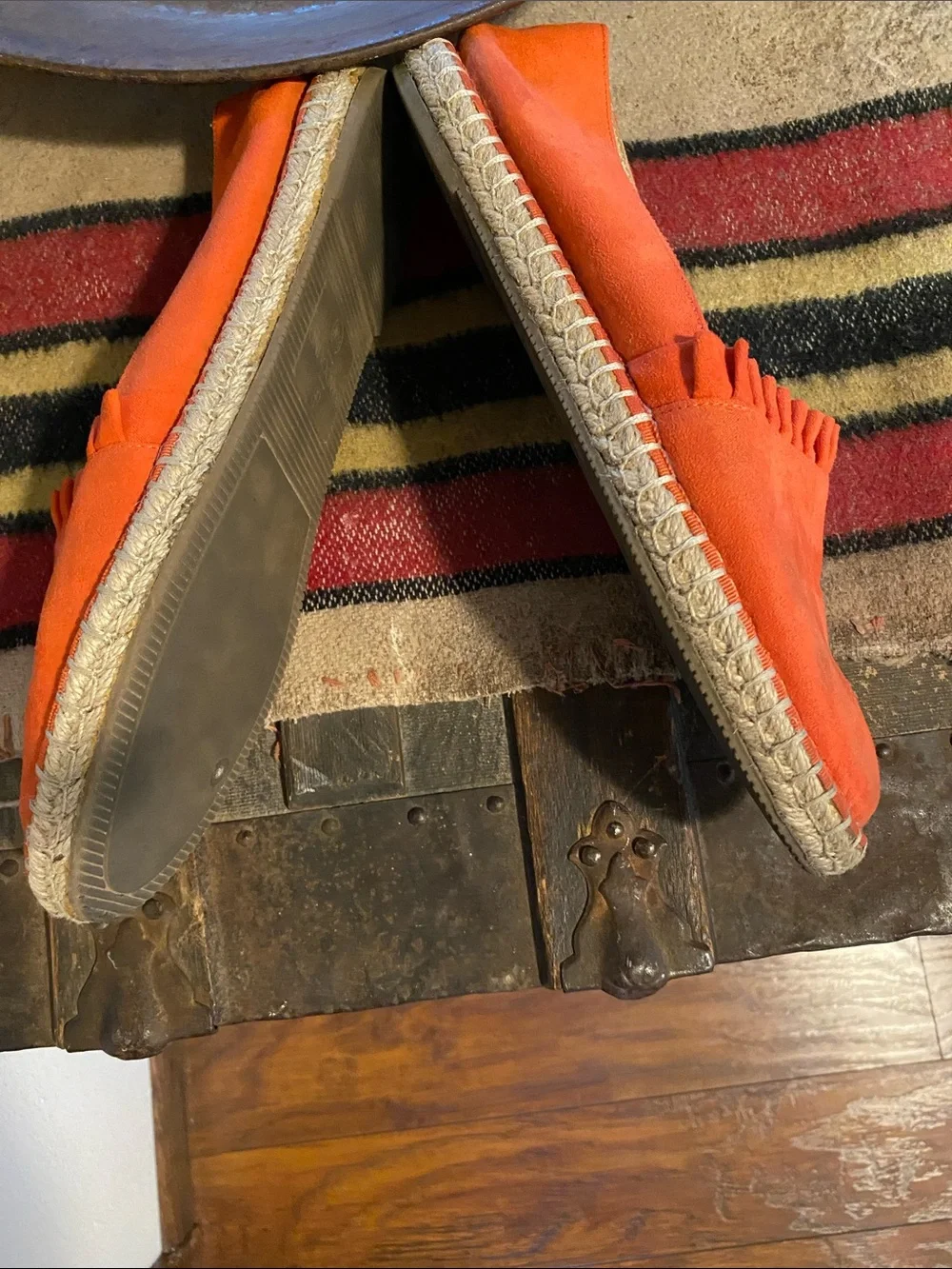 Bandolino Orange Suede Ruffle Espadrille Flats